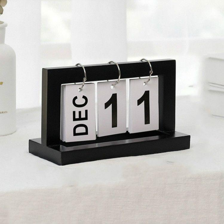 Creative Simple Wooden Flip Calendar Desktop Office Decoration(Black)