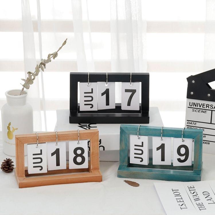 Creative Simple Wooden Flip Calendar Desktop Office Decoration(Black)