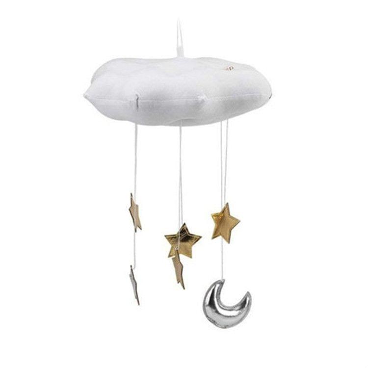 Baby Room Home Fecoration Creative Three-dimensional Cloud Star Cloth Bedside Hanging Scene Layout Props(White)