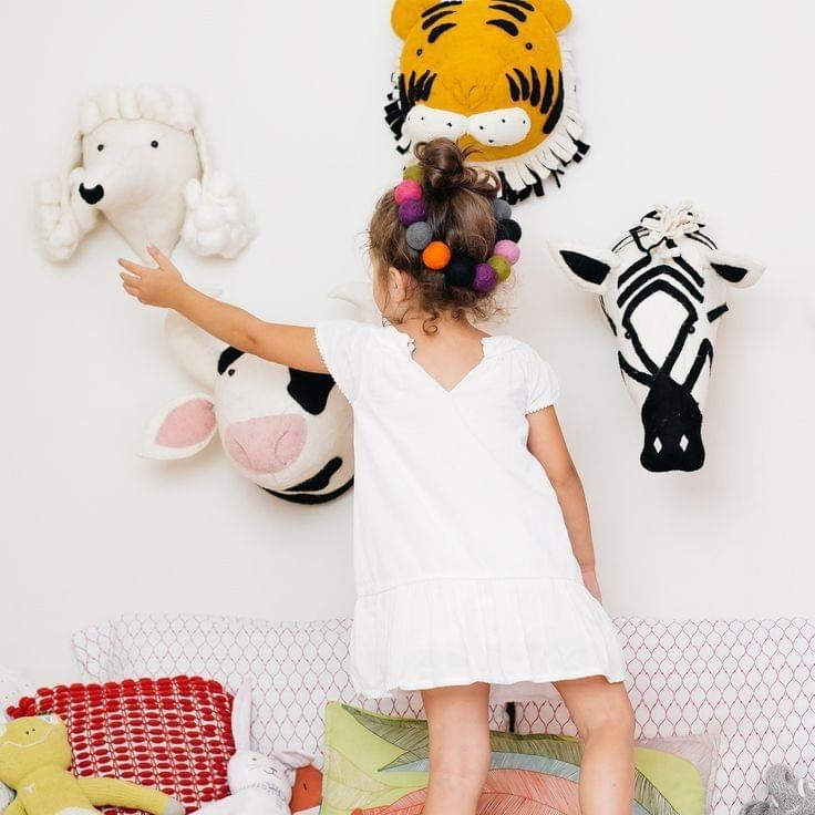 Baby Room Wool Felt Animal Head Green Wall Decoration Three-dimensional Shape Decorative Wall Hanging(Flamingo)