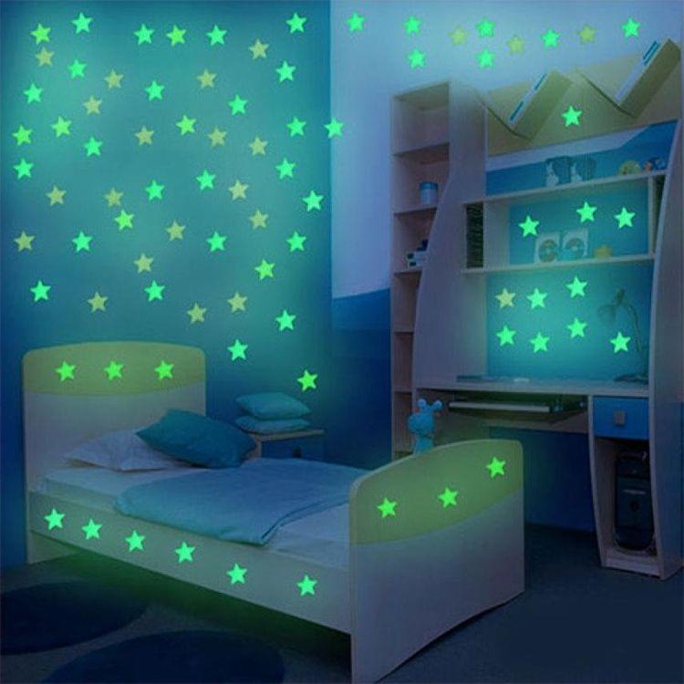 100PC Kids Bedroom Glow Wall Stickers Stars