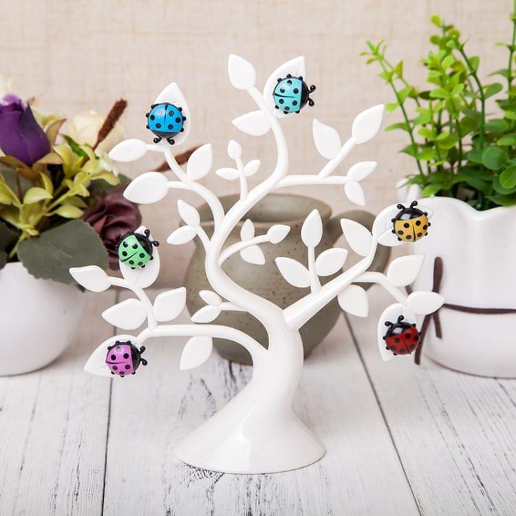 2 PCS Creative Ladybug Tree Shape Refrigerator Whiteboard Magnets Desktop Message Stickers Memo Clip Holder Home Office Decoration(White)