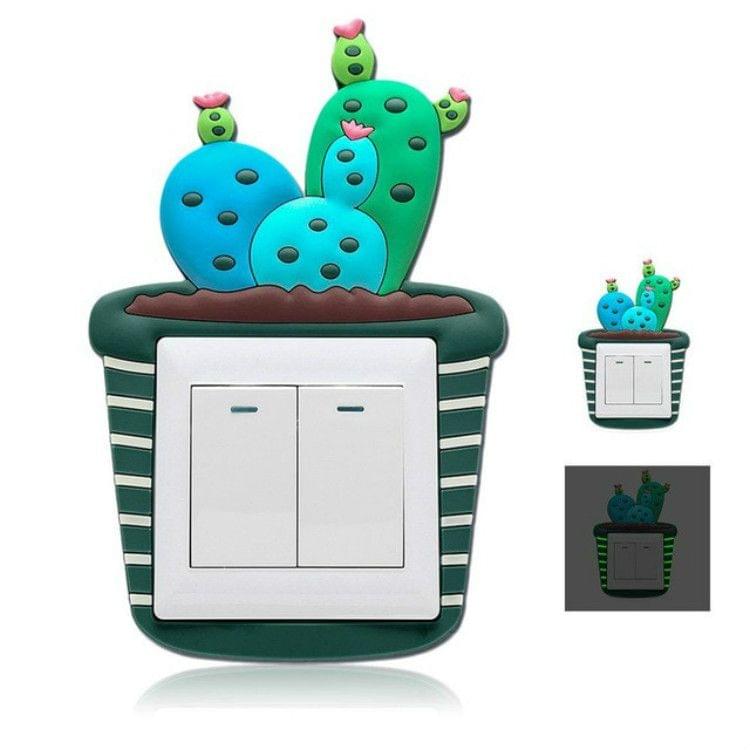 Cute Cartoon 3D Fluorescent Silicone Switch Decorations Stickers(cactus)