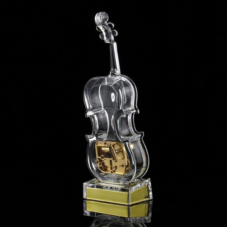 NO:8086 Transparent Crystal Violin Shape Music Box(Middle Size)(Transparent)