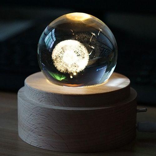 3D Word Engraving Crystal Ball Music Box Dandelion Pattern Electronic Swivel Musical Birthday Gift Home Decor with Music