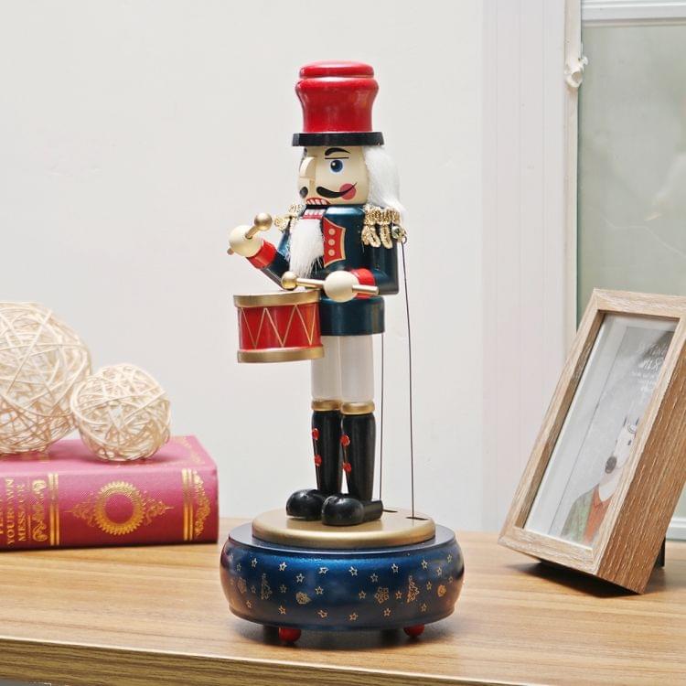 Retro Wooden Nutcracker Drummer Music Box for Gift Vintage Home Decoration(Red)