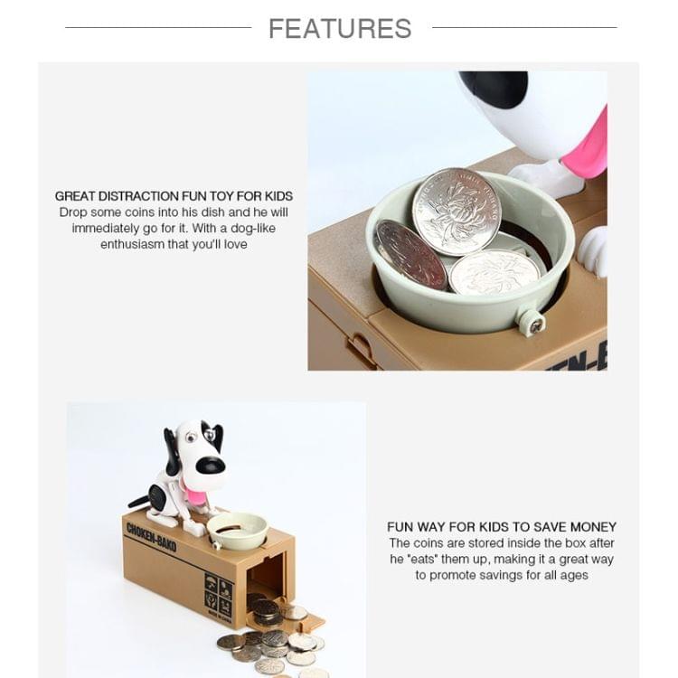 Creative Cartoon Edacious Puppy Automatic Money Eating Coin Saving Box, White Dog