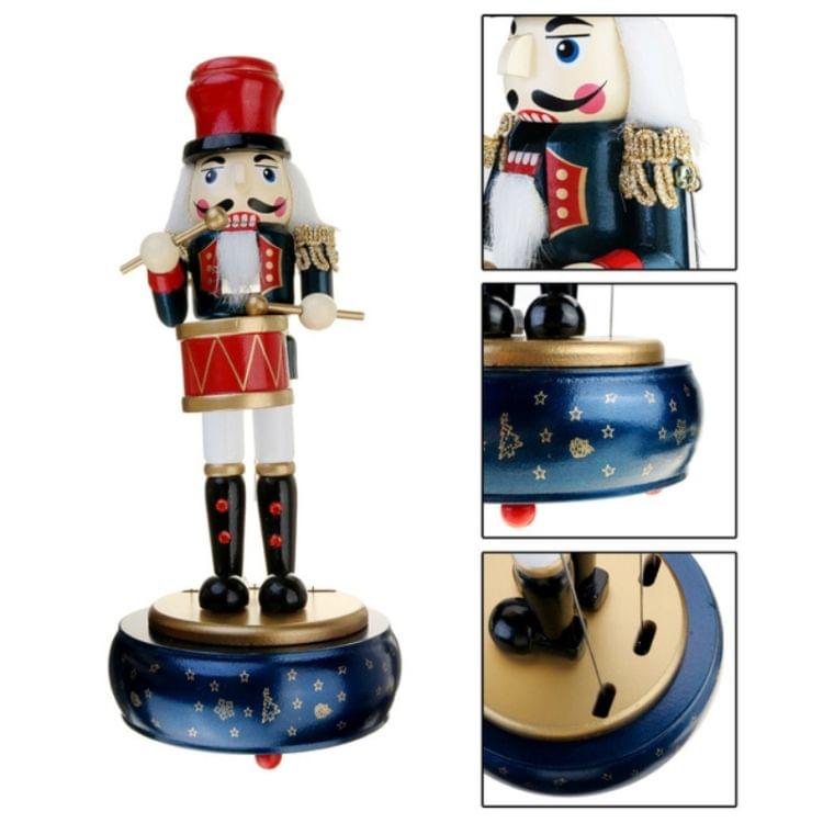 Retro Wooden Nutcracker Drummer Music Box for Gift Vintage Home Decoration(Blue)