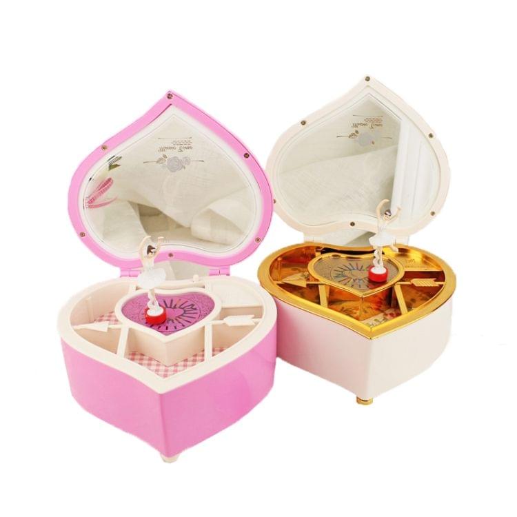 Heart Shape Dancing Ballerina Music Box Plastic Jewellery Box Girls Carousel Hand Crank Gift(White)