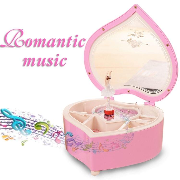 Heart Shape Dancing Ballerina Music Box Plastic Jewellery Box Girls Carousel Hand Crank Gift(White)