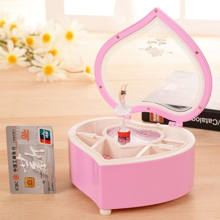 Heart Shape Dancing Ballerina Music Box Plastic Jewellery Box Girls Carousel Hand Crank Gift(White)