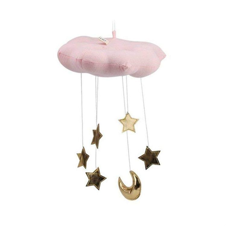 Baby Room Home Fecoration Creative Three-dimensional Cloud Star Cloth Bedside Hanging Scene Layout Props(Pink)