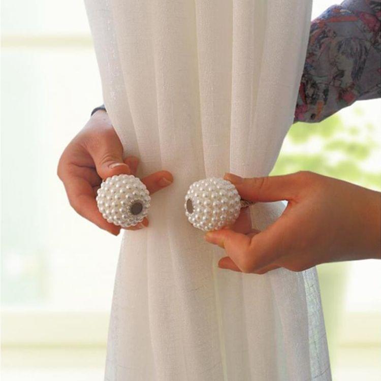2 PCS Fashion Adornments Pearl Magnetic Buckle Curtain Strap(Pink)