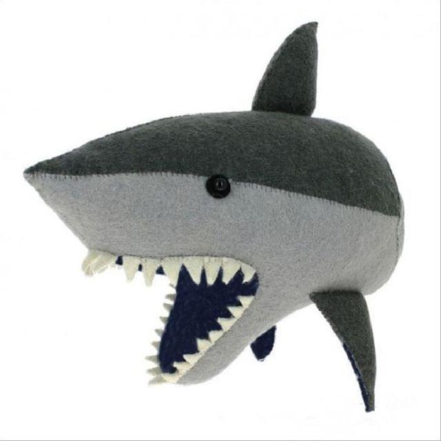 Baby Room Wool Felt Animal Head Green Wall Decoration Three-dimensional Shape Decorative Wall Hanging(Shark)