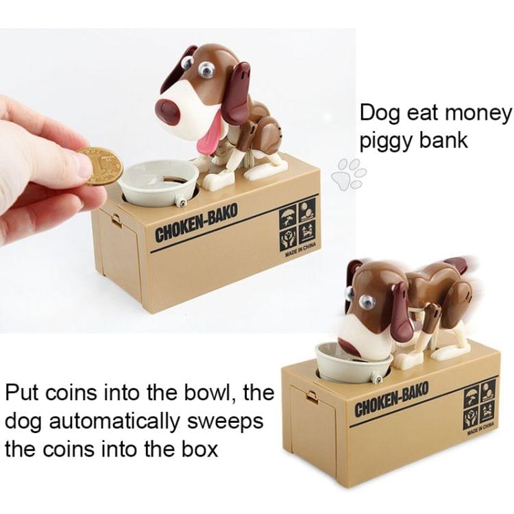 Creative Cartoon Edacious Puppy Automatic Money Eating Coin Saving Box, Brown Spotted Dog