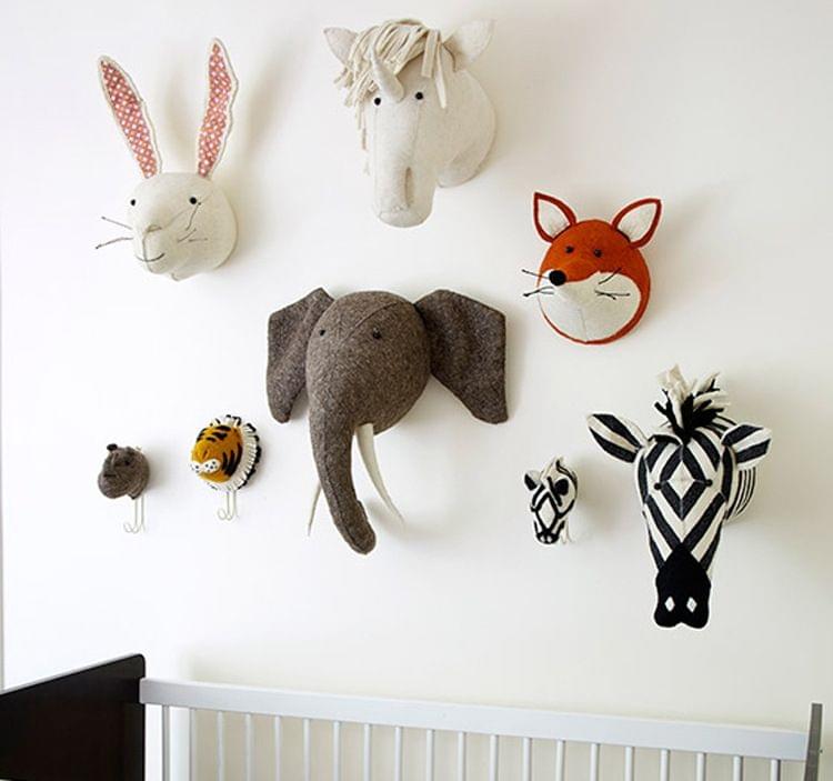 Baby Room Wool Felt Animal Head Green Wall Decoration Three-dimensional Shape Decorative Wall Hanging(Tiger)