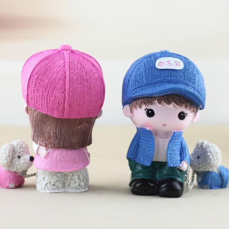 2 PCSResin Crafts Hatted Lover Dolls Chain Puppy Dog Ornaments Room Car Decoration Gift, Random Style Delivery
