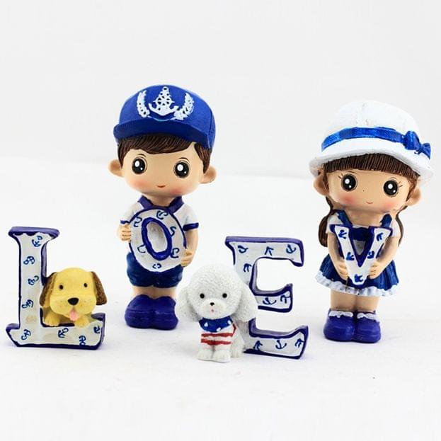 Creative Resin LOVE Navy Puppy Set Dolls Ornaments Wedding Bedroom Decoration Gifts