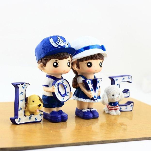 Creative Resin LOVE Navy Puppy Set Dolls Ornaments Wedding Bedroom Decoration Gifts