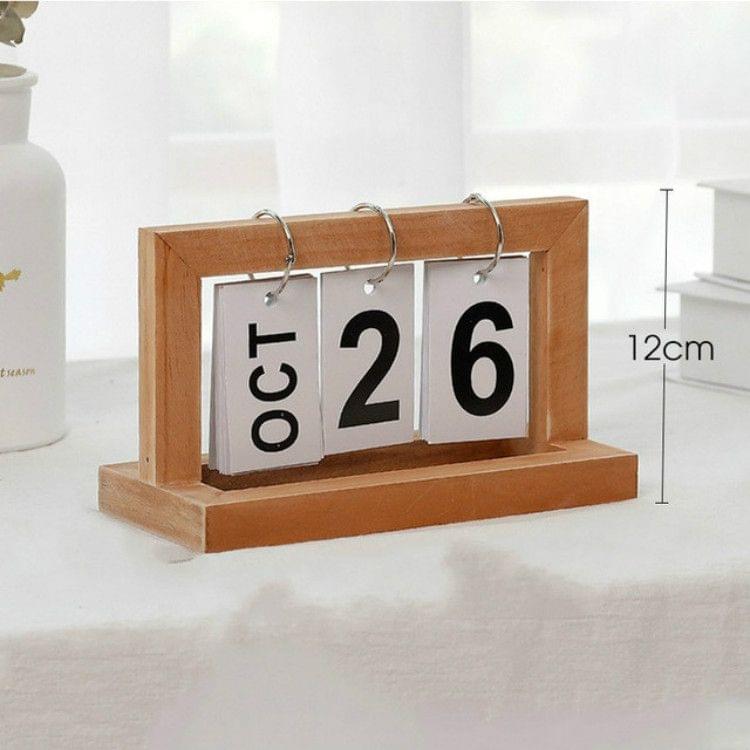 Creative Simple Wooden Flip Calendar Desktop Office Decoration(Wood color)