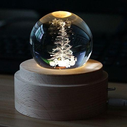 3D Word Engraving Crystal Ball Music Box Christmas Tree Pattern Electronic Swivel Musical Birthday Gift Home Decor with Music