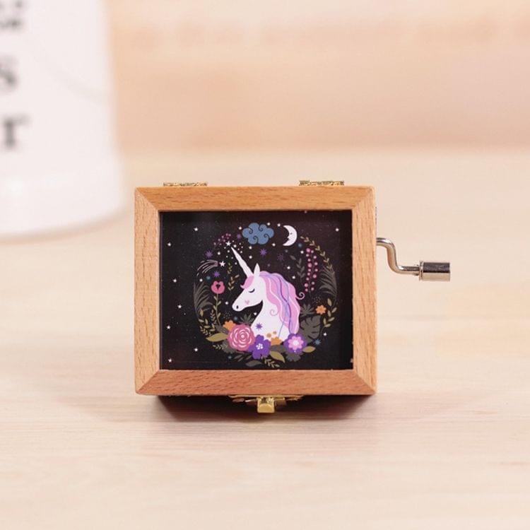 Garland Unicorn Pattern Retro Style Wooden Hand Cranking Music Box Home Decoration