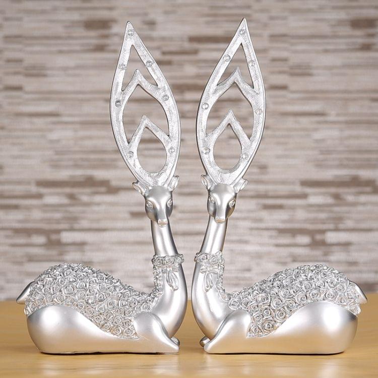 Creative European Style Sika Deer Resin Ornaments Gift Home Decor, Size:28.5*14*7cm(Silver)