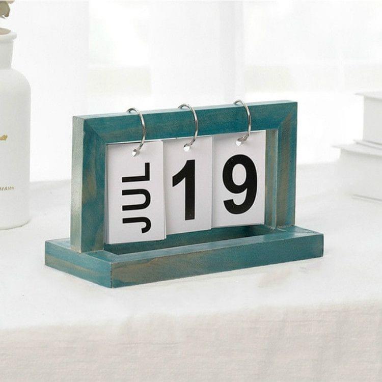 Creative Simple Wooden Flip Calendar Desktop Office Decoration(Blue)
