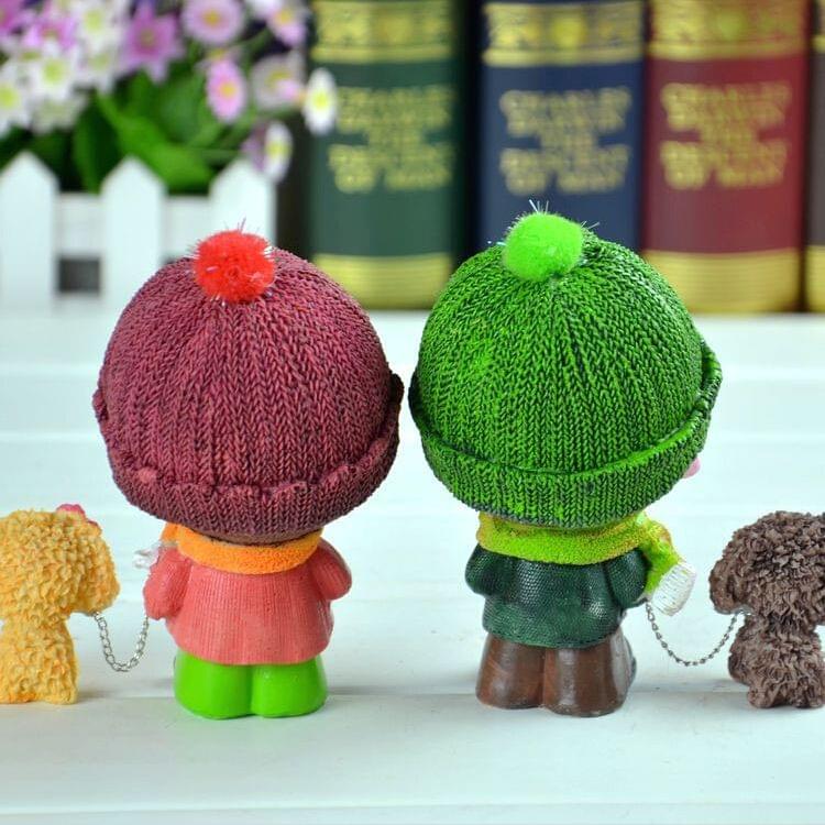 2 PCS Resin Crafts Hatted Couple Lover Dolls Chain Puppy Dog Ornaments Room Car Decoration Gift