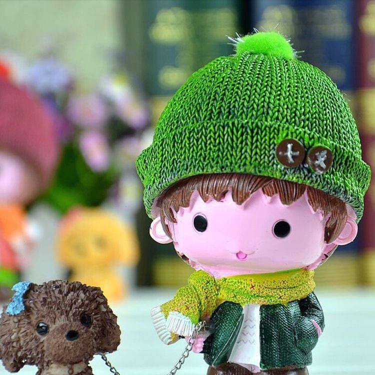 2 PCS Resin Crafts Hatted Couple Lover Dolls Chain Puppy Dog Ornaments Room Car Decoration Gift