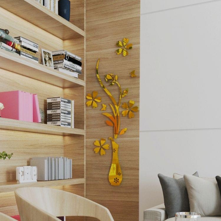 2 PCS Creative 3D Vase Style Mirror DIY Wall Sticker Set, Size: 40*60cm(Gold)