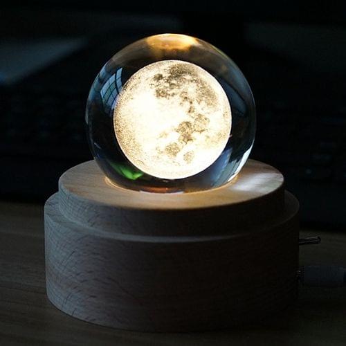 3D Word Engraving Crystal Ball Music Box Moon Pattern Electronic Swivel Musical Birthday Gift Home Decor with Music