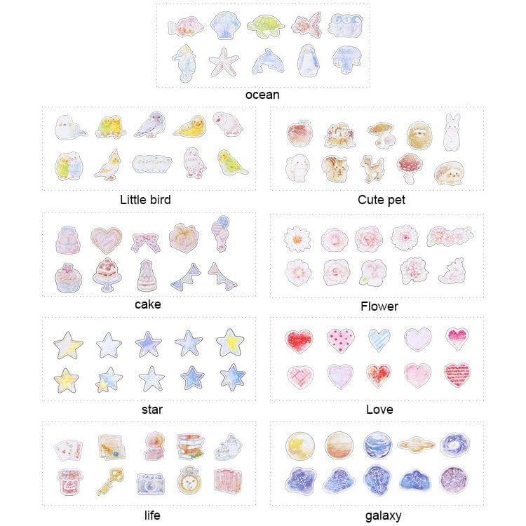 Creative Waterproof PVC Sticker DIY Album Diary Watercolor Decorative Sticker, Random Delivery