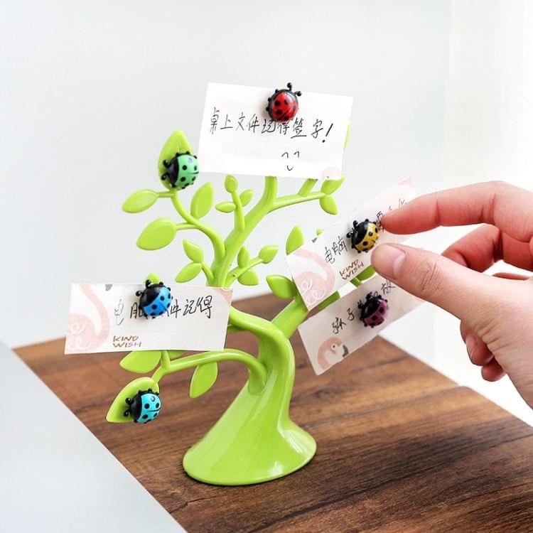 2 PCS Creative Ladybug Tree Shape Refrigerator Whiteboard Magnets Desktop Message Stickers Memo Clip Holder Home Office Decoration(Green)