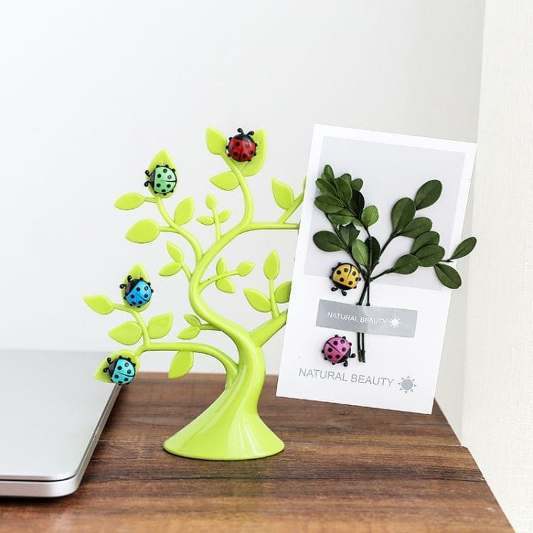 2 PCS Creative Ladybug Tree Shape Refrigerator Whiteboard Magnets Desktop Message Stickers Memo Clip Holder Home Office Decoration(Green)