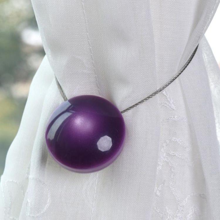 2 PCS Fashion Cat Eye Resin Steel Wire Magnet Curtain Buckle Tie Rope(Purple)
