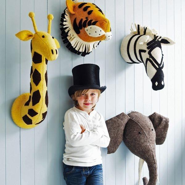 Baby Room Wool Felt Animal Head Green Wall Decoration Three-dimensional Shape Decorative Wall Hanging(Giraffe)