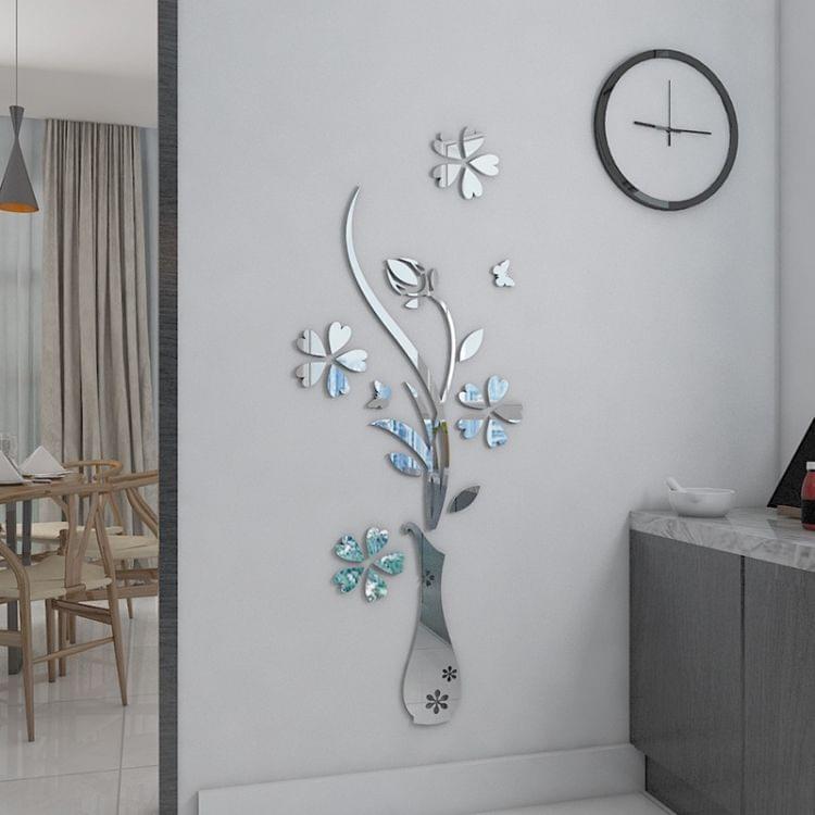 2 PCS Creative 3D Vase Style Mirror DIY Wall Sticker Set, Size: 40*60cm(Silver)