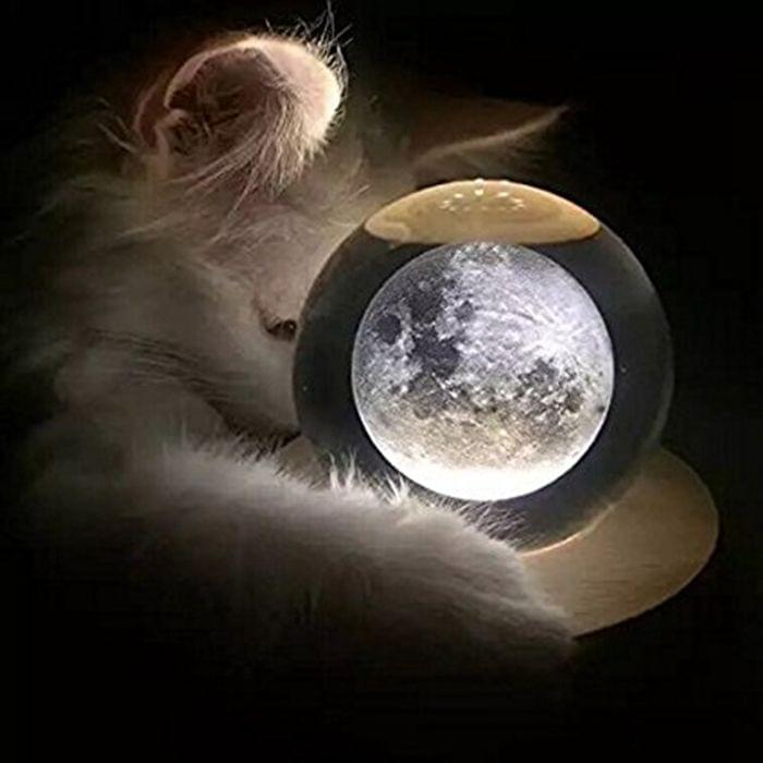 3D Word Engraving Crystal Ball Moon Pattern Electronic Swivel Musical Birthday Gift Home Decor without Music