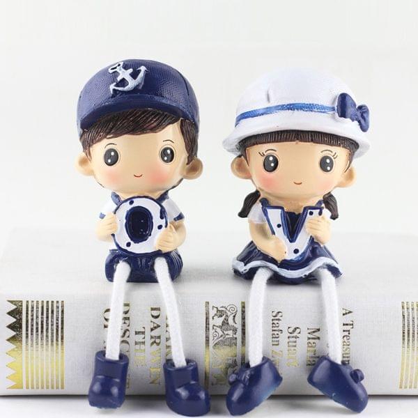 Creative Resin LOVE Navy Family Set Dolls Ornaments Wedding Bedroom Decoration Gifts (Blue)