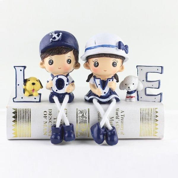 Creative Resin LOVE Navy Family Set Dolls Ornaments Wedding Bedroom Decoration Gifts (Blue)