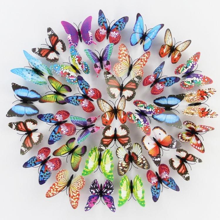 100 PCS Fashion Luminous Butterfly with Magnet Simulation Fridge Magnets Wall Sticker Garden Decoration, Random Color Delivery