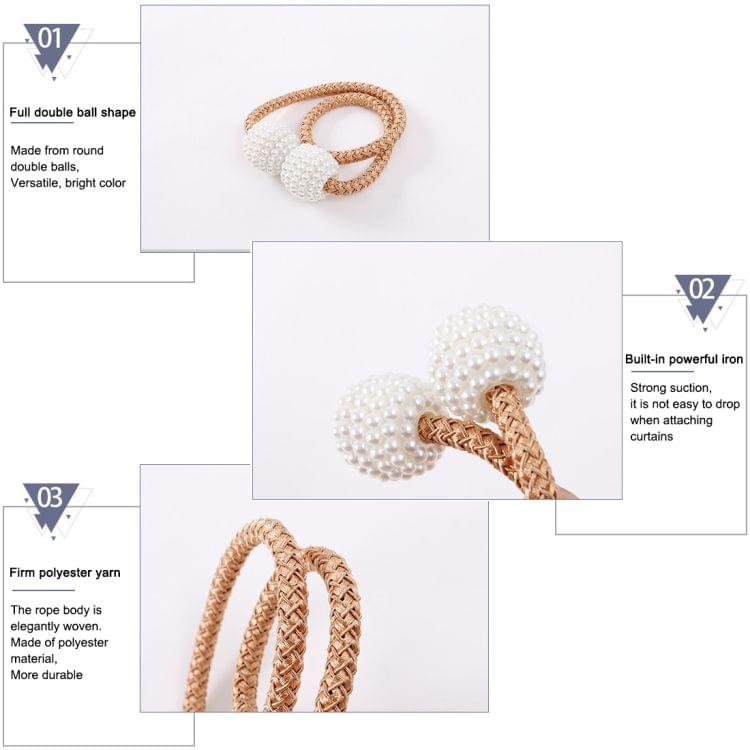 2 PCS Fashion Adornments Pearl Magnetic Buckle Curtain Strap(Coffee)