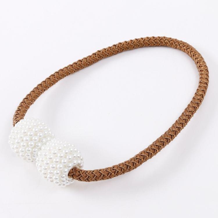 2 PCS Fashion Adornments Pearl Magnetic Buckle Curtain Strap(Coffee)