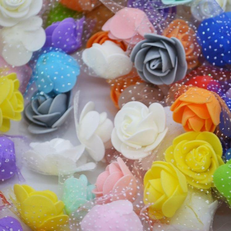 50 PCS Mini PE Foam Rose Heads Artificial Silk Flowers DIY Velvet Wedding Decorations , Size: 3.5cm(Blue)