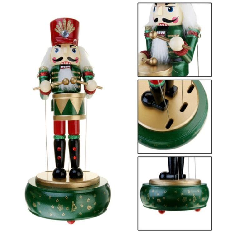 Retro Wooden Nutcracker Drummer Music Box for Gift Vintage Home Decoration(Green )