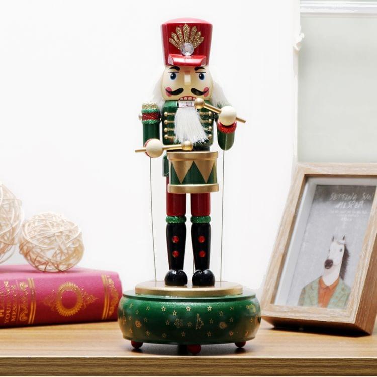 Retro Wooden Nutcracker Drummer Music Box for Gift Vintage Home Decoration(Green )