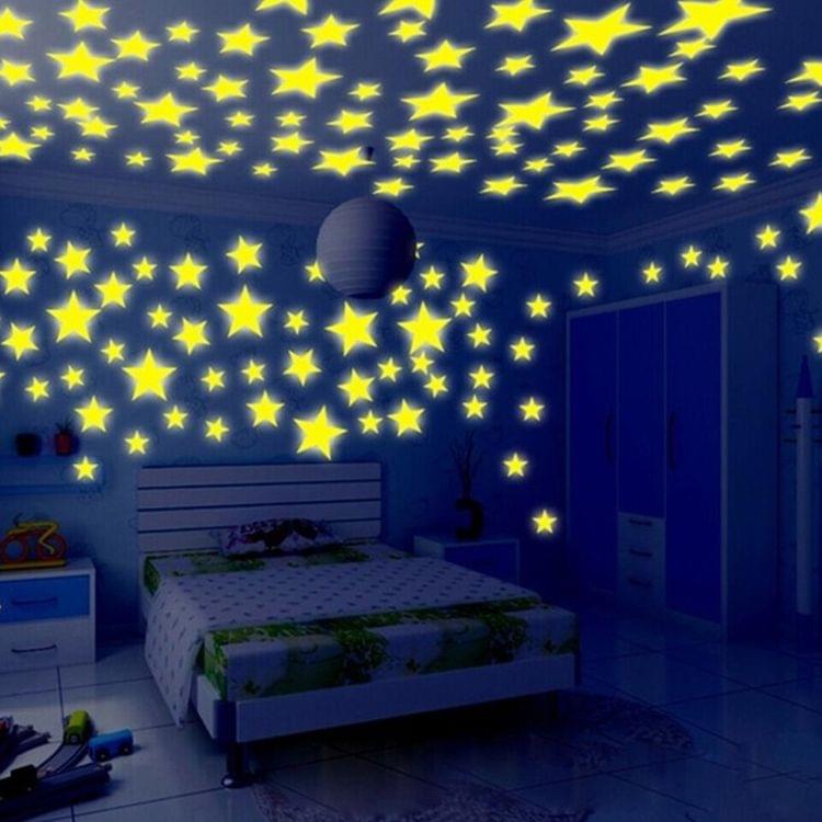 100PC Kids Bedroom Glow Wall Stickers Stars(YELLOW)