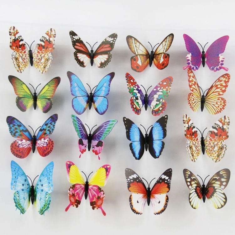 100 PCS Fashion Luminous Butterfly with Brooch Simulation Fridge Magnets Wall Sticker Garden Decoration, Random Color Delivery