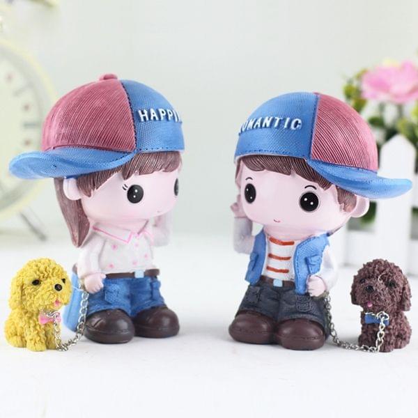 Resin Crafts Perfume Crystal Base Couple Dolls Chain Puppy Ornaments Room Car Decoration Gift